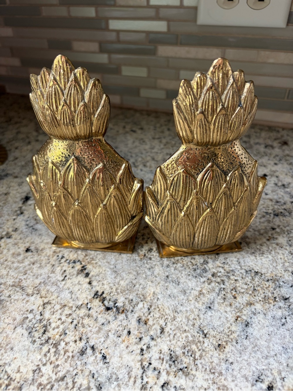 Vintage Solid Brass Pineapple Bookends - Decorative Pair